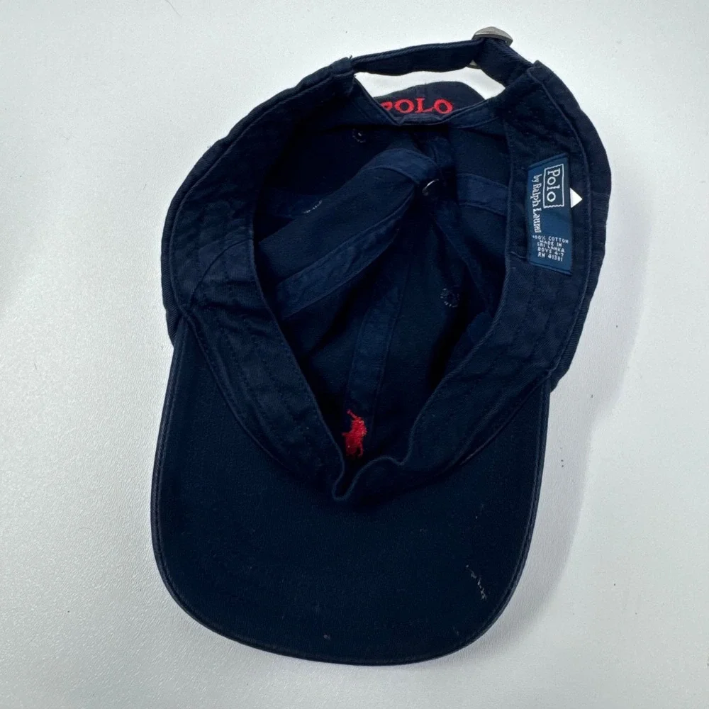 Polo Ralph Lauren Boys Navy Blue Cotton Baseball Cap Red Pony Hat Kids Size 4-7